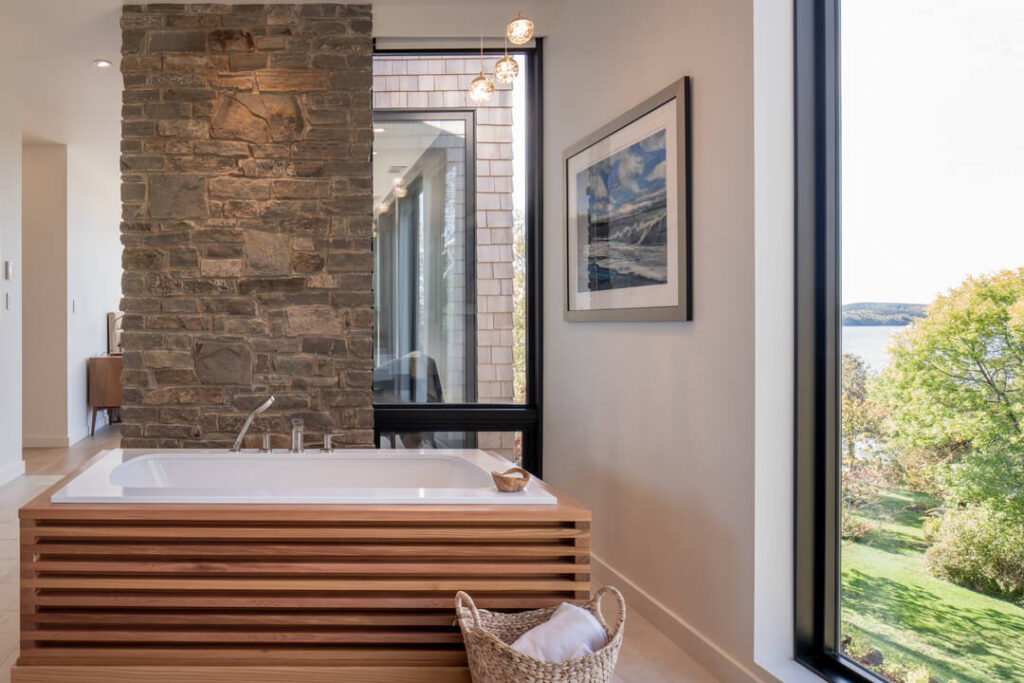 Shot of a custom bathtub beside a waterview on Elizabeth Parkway in Rothesay, New Brunswick.